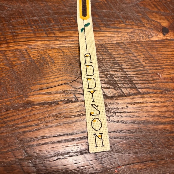 4 Handmade Cross Stitched Bookmarks:  Rainbow, Hearts, Hayden and Addyson - Picture 6 of 8